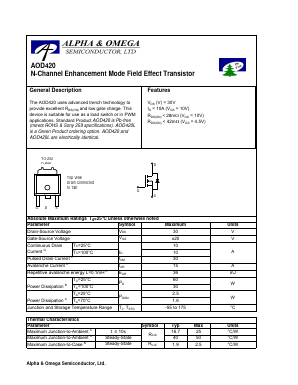 AOD420 Datasheet PDF Alpha and Omega Semiconductor