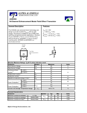 AOD466 Datasheet PDF Alpha and Omega Semiconductor