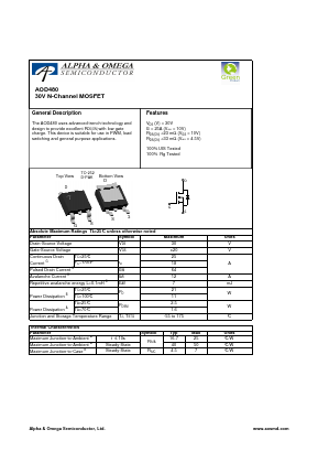 AOD480 Datasheet PDF Alpha and Omega Semiconductor