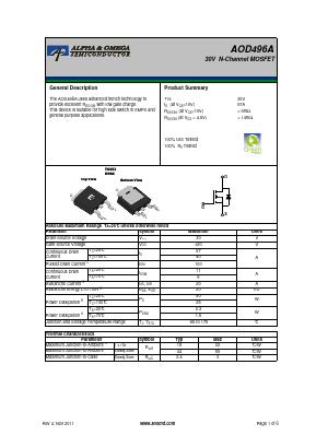 AOD496A Datasheet PDF Alpha and Omega Semiconductor