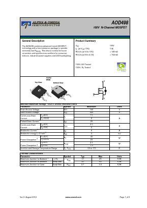 AOD498 Datasheet PDF Alpha and Omega Semiconductor