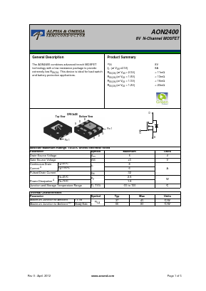 AON2400 Datasheet PDF Alpha and Omega Semiconductor