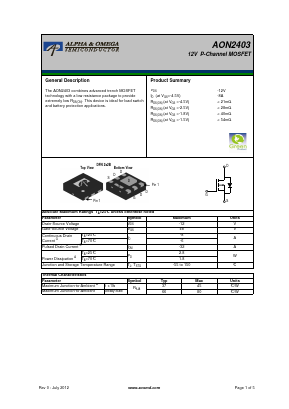 AON2403 Datasheet PDF Alpha and Omega Semiconductor