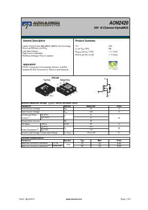 AON2420 Datasheet PDF Alpha and Omega Semiconductor