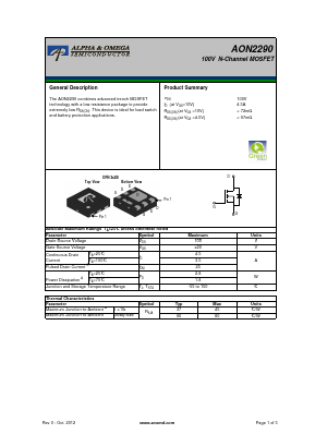 AON2290 Datasheet PDF Alpha and Omega Semiconductor