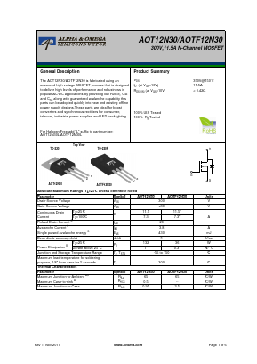 AOT12N30 Datasheet PDF Alpha and Omega Semiconductor