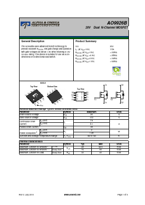 AO9926B Datasheet PDF Alpha and Omega Semiconductor