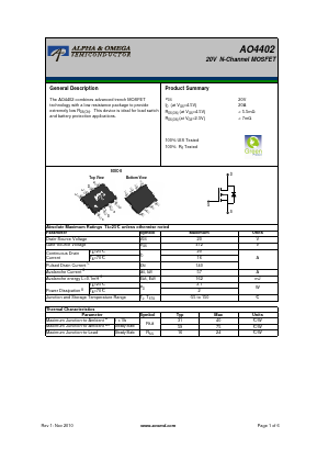AO4402 Datasheet PDF Alpha and Omega Semiconductor