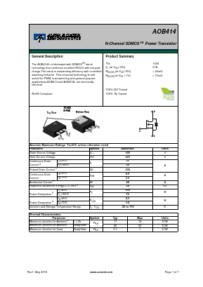 AOB414L Datasheet PDF Alpha and Omega Semiconductor