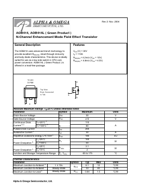 AOB414 Datasheet PDF Alpha and Omega Semiconductor