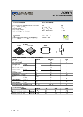 AON7514 Datasheet PDF Alpha and Omega Semiconductor