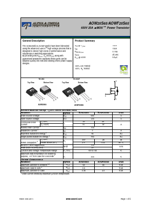 AOW25S65 Datasheet PDF Alpha and Omega Semiconductor