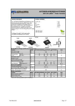 AOTF29S50L Datasheet PDF Alpha and Omega Semiconductor