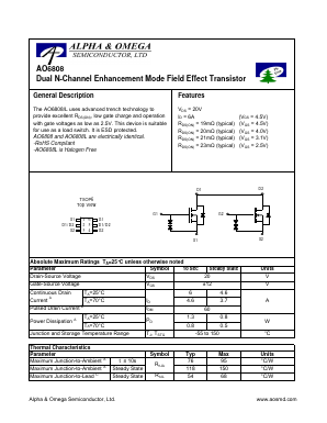 AO6808 Datasheet PDF Alpha and Omega Semiconductor