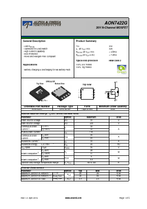 AON7422G Datasheet PDF Alpha and Omega Semiconductor