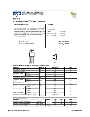 AOT412L Datasheet PDF Alpha and Omega Semiconductor