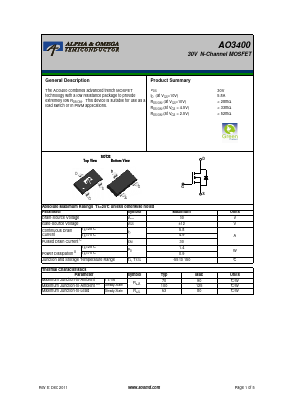 AO3400 Datasheet PDF Alpha and Omega Semiconductor