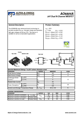 AO6804A Datasheet PDF Alpha and Omega Semiconductor