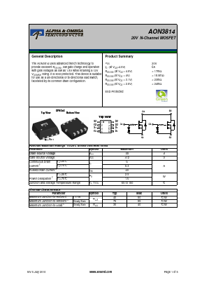 AON3814 Datasheet PDF Alpha and Omega Semiconductor