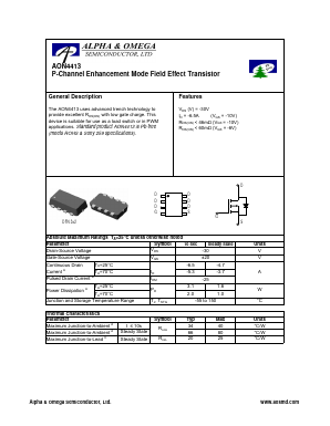 AON4413 Datasheet PDF Alpha and Omega Semiconductor