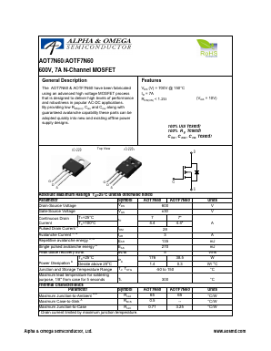 AOTF7N60 Datasheet PDF Alpha and Omega Semiconductor