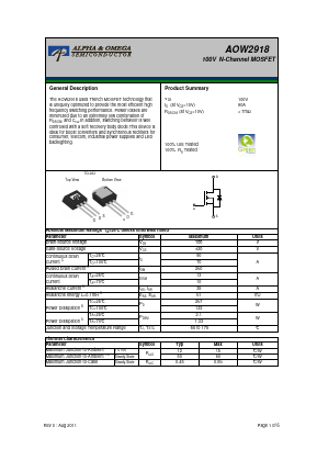 AOW2918 Datasheet PDF Alpha and Omega Semiconductor