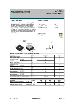 AOD254 Datasheet PDF Alpha and Omega Semiconductor