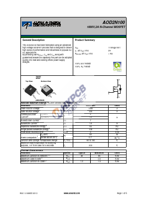 AOD2N100 Datasheet PDF Alpha and Omega Semiconductor