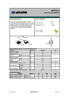 AOT414 Datasheet PDF Alpha and Omega Semiconductor