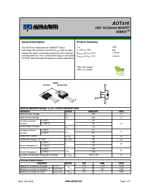 AOT416 Datasheet PDF Alpha and Omega Semiconductor