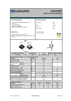 AOD3T40P Datasheet PDF Alpha and Omega Semiconductor