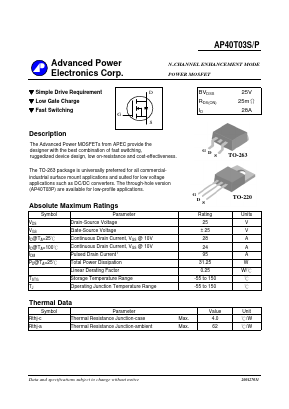 40T03P Datasheet PDF Advanced Power Electronics Corp