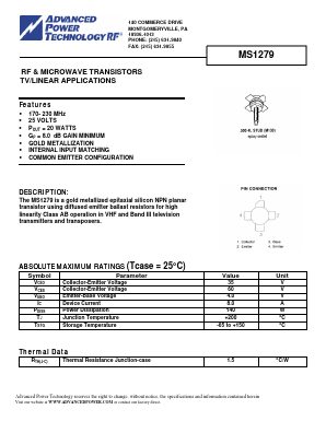 MS1279 Datasheet PDF Advanced Power Technology 