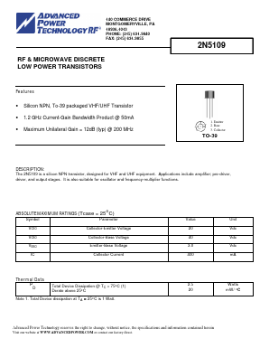 2N5109 Datasheet PDF Advanced Power Technology 