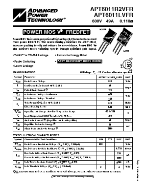 APT6011B2VFR Datasheet PDF Advanced Power Technology 