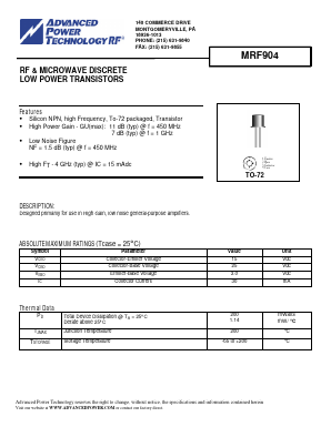 MRF904 Datasheet PDF Advanced Power Technology 