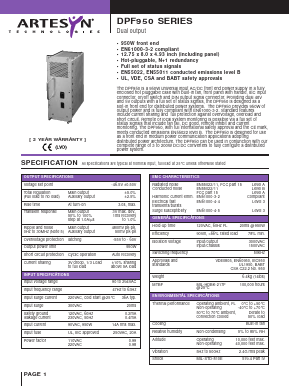 DPF950 Datasheet PDF Artesyn Technologies