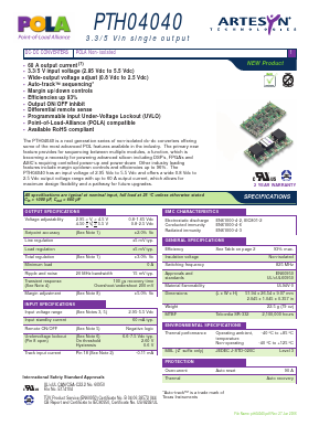 PTH04040WAS Datasheet PDF Artesyn Technologies