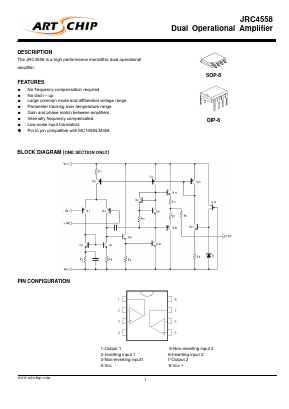 JRC4558N Datasheet PDF ARTSCHIP ELECTRONICS CO.,LMITED.