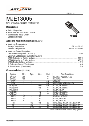 MJE13005 Datasheet PDF ARTSCHIP ELECTRONICS CO.,LMITED.