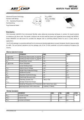 IRFZ34N Datasheet PDF ARTSCHIP ELECTRONICS CO.,LMITED.