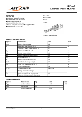 IRF634A Datasheet PDF ARTSCHIP ELECTRONICS CO.,LMITED.