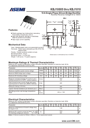 KBJ10005 Datasheet PDF ASEMI TECHNOLOGY., LTD