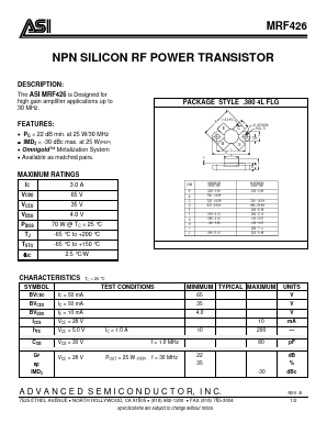 MRF426 Datasheet PDF Advanced Semiconductor