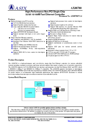 AX88780 Datasheet PDF ASIX Electronics Corporation