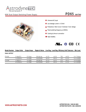 PD65 Datasheet PDF Astrodyne Corporation