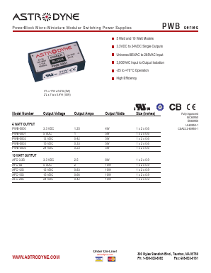 PWB-5001 Datasheet PDF Astrodyne Corporation