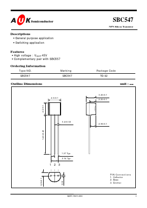 SBC547 Datasheet PDF AUK -> KODENSHI CORP