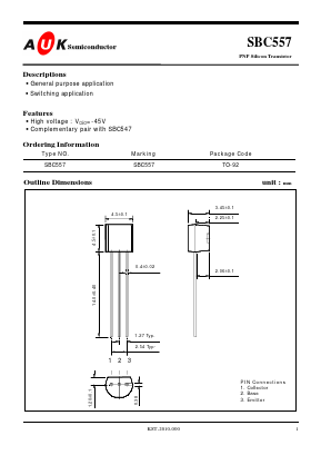 SBC557 Datasheet PDF AUK -> KODENSHI CORP