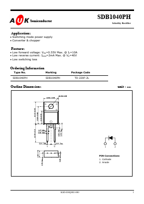 SDB1040PH Datasheet PDF AUK -> KODENSHI CORP